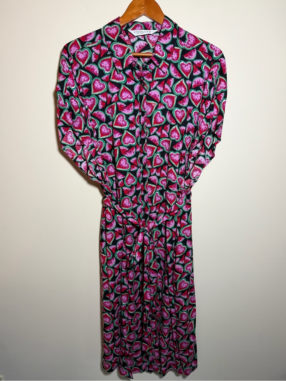 Studio Untold Watermelon Print Shirt Dress Plus Size 16/18 Button Front Belt